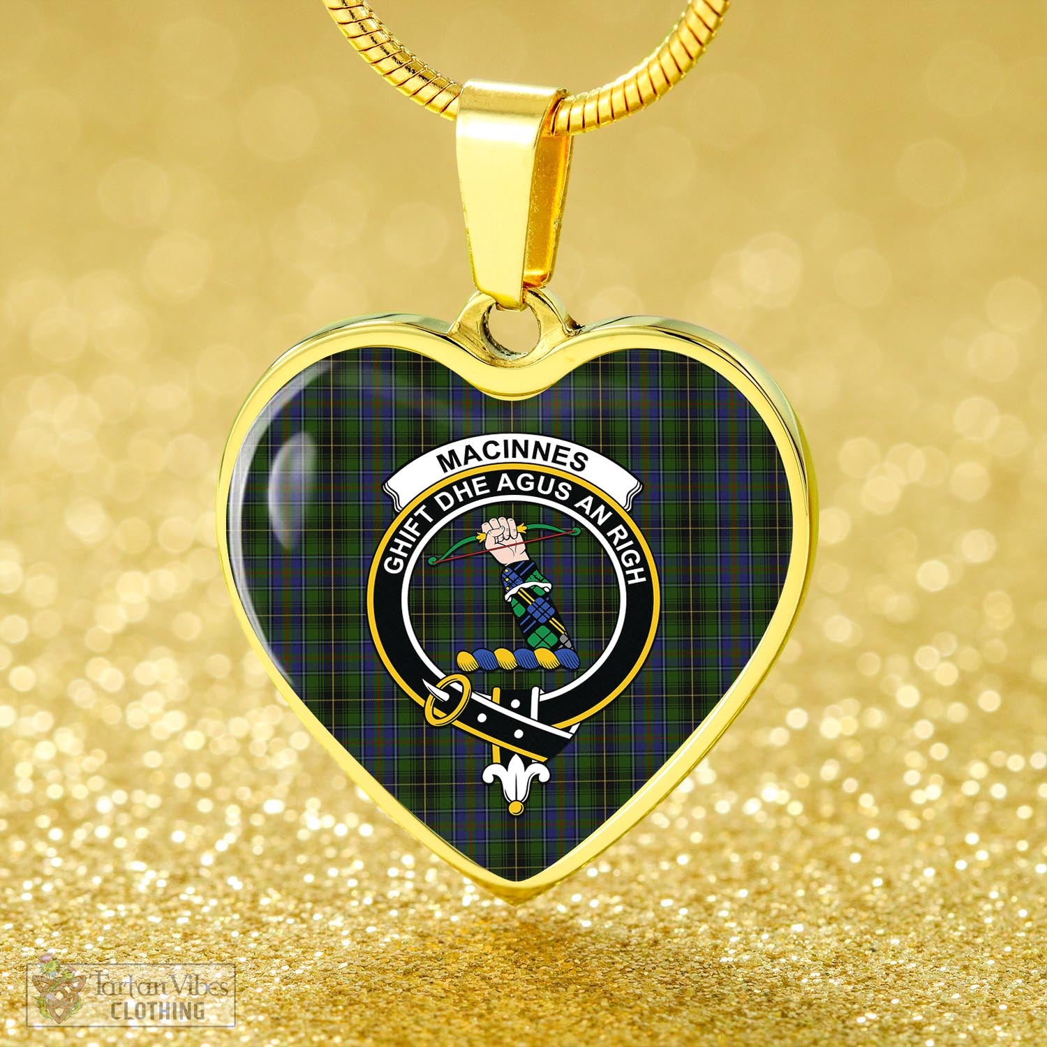 Tartan Vibes Clothing MacInnes Tartan Heart Necklace with Family Crest