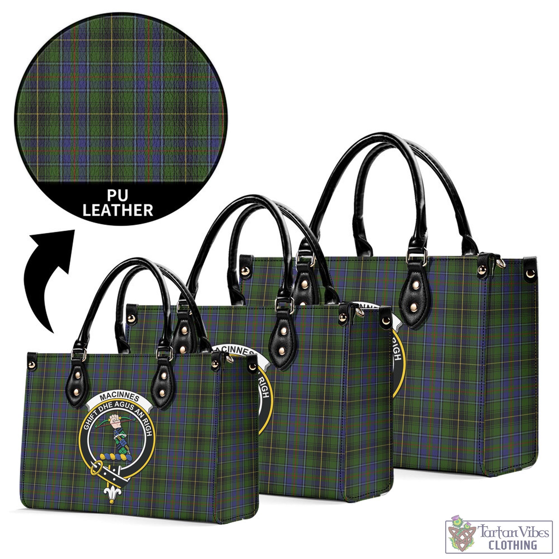 Tartan Vibes Clothing MacInnes Tartan Luxury Leather Handbags with Family Crest