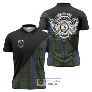 MacInnes (McInnes) Tartan Zipper Polo Shirt with Family Crest and Military Logo Style