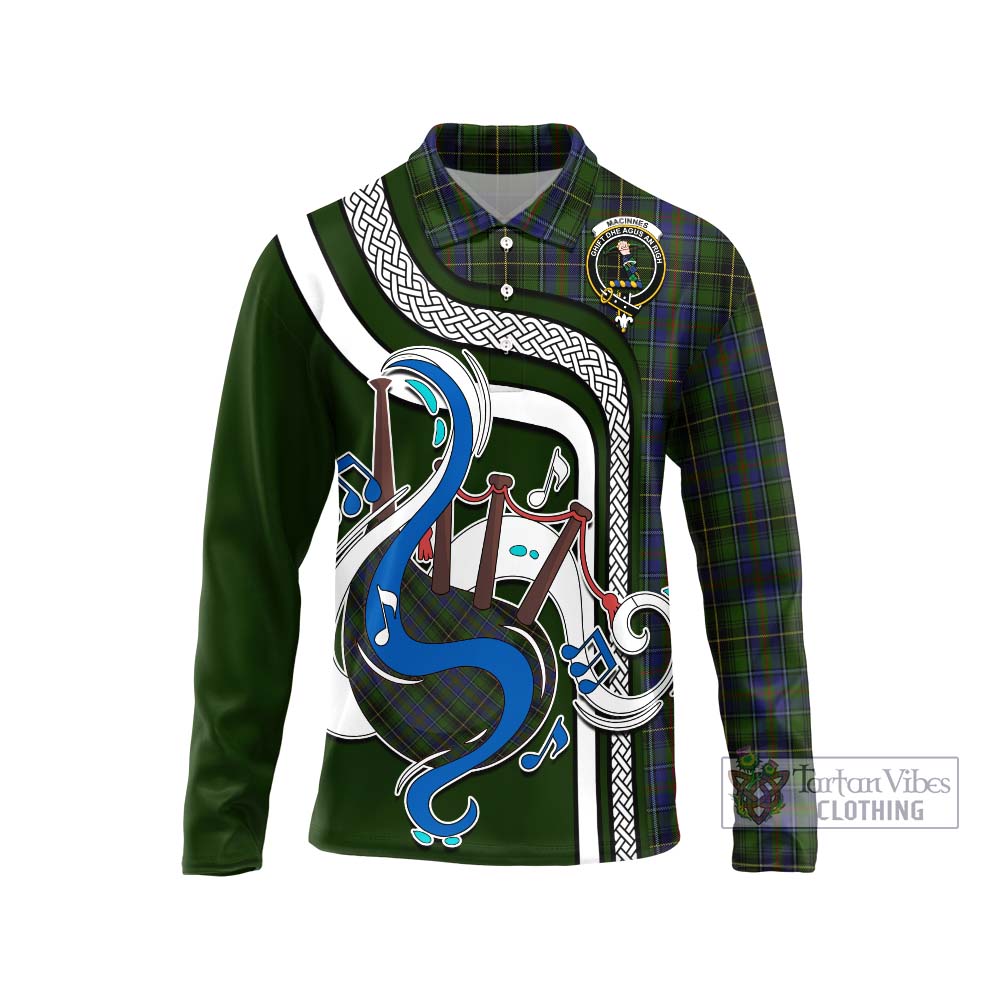 Tartan Vibes Clothing MacInnes Tartan Long Sleeve Polo Shirt with Epic Bagpipe Style