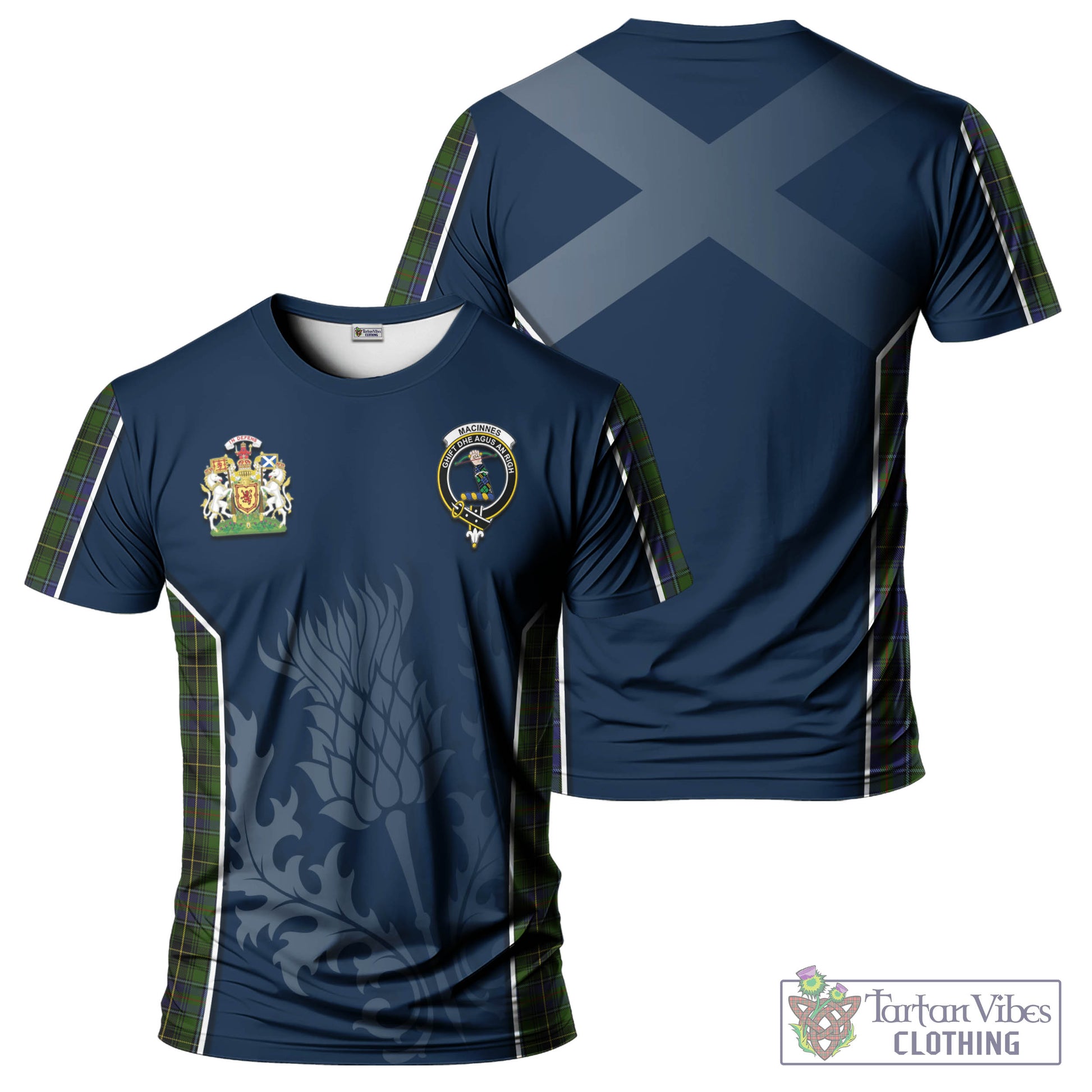 Tartan Vibes Clothing MacInnes Tartan T-Shirt with Family Crest and Scottish Thistle Vibes Sport Style