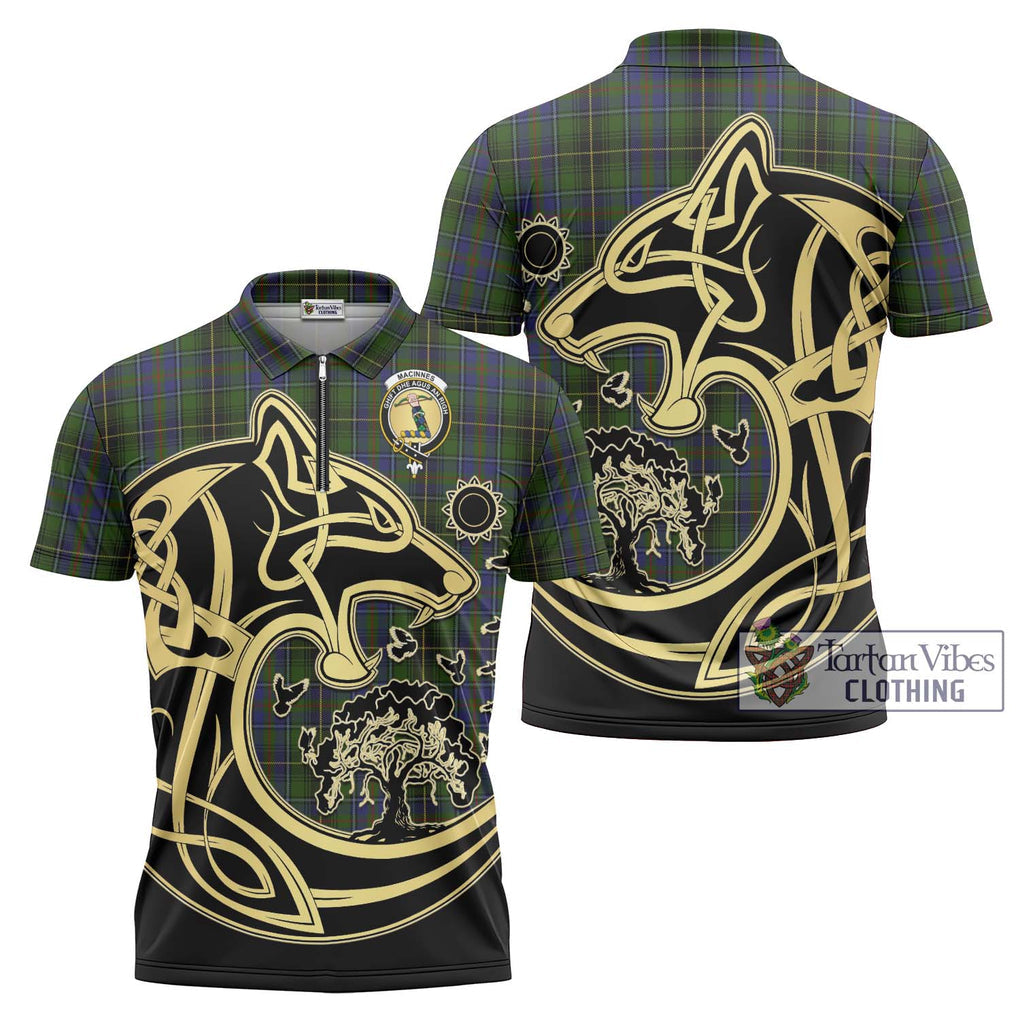 MacInnes (McInnes) Tartan Zipper Polo Shirt with Family Crest Celtic Wolf Style Unisex - Tartanvibesclothing Shop