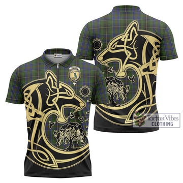 MacInnes (McInnes) Tartan Zipper Polo Shirt with Family Crest Celtic Wolf Style