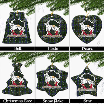 MacInnes Tartan Christmas Ornaments with Scottish Gnome Playing Bagpipes