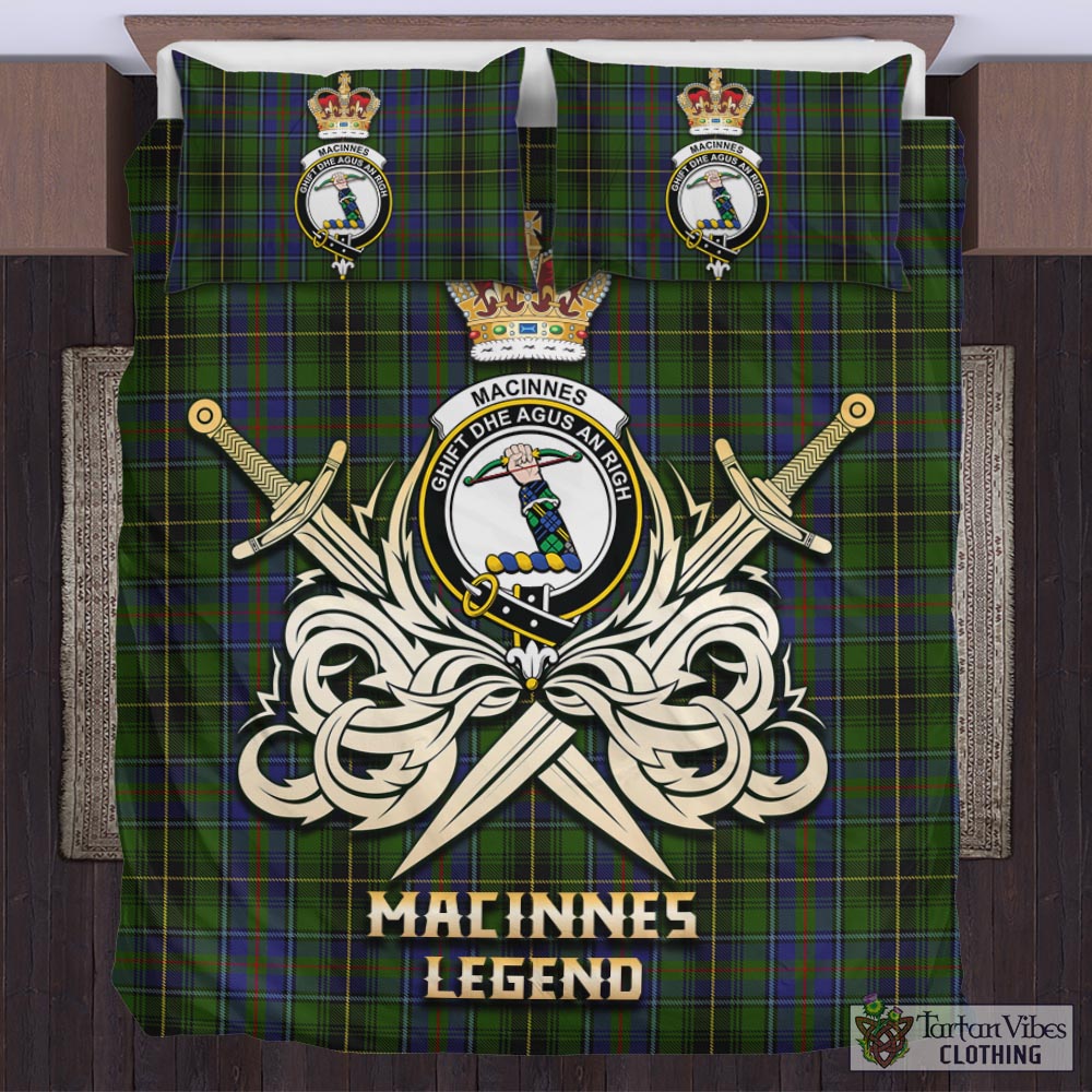 Tartan Vibes Clothing MacInnes Tartan Bedding Set with Clan Crest and the Golden Sword of Courageous Legacy