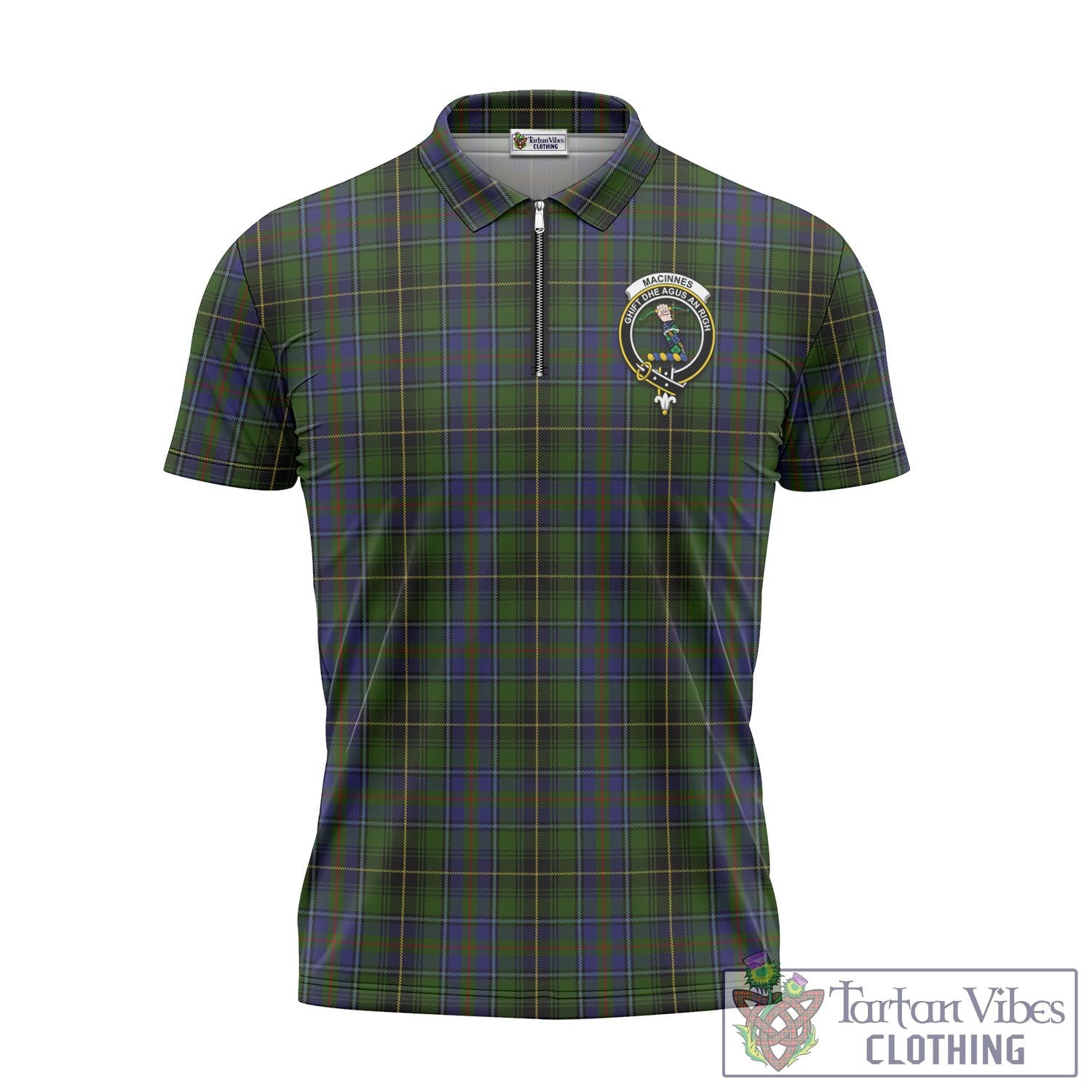 Tartan Vibes Clothing MacInnes Tartan Zipper Polo Shirt with Family Crest