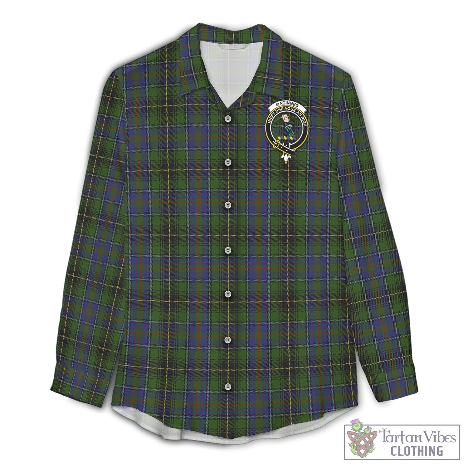 Tartan Vibes Clothing MacInnes Tartan Womens Casual Shirt with Family Crest