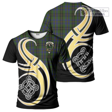MacInnes Tartan T-Shirt with Family Crest and Celtic Symbol Style