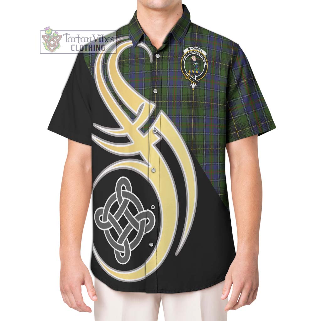 MacInnes (McInnes) Tartan Short Sleeve Button Shirt with Family Crest and Celtic Symbol Style Kid - Tartan Vibes Clothing