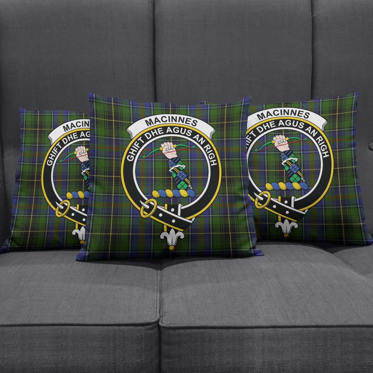 MacInnes Tartan Pillow Cover with Family Crest Square Pillow Cover - Tartanvibesclothing