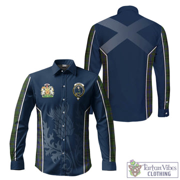 MacInnes Tartan Long Sleeve Button Up Shirt with Family Crest and Scottish Thistle Vibes Sport Style