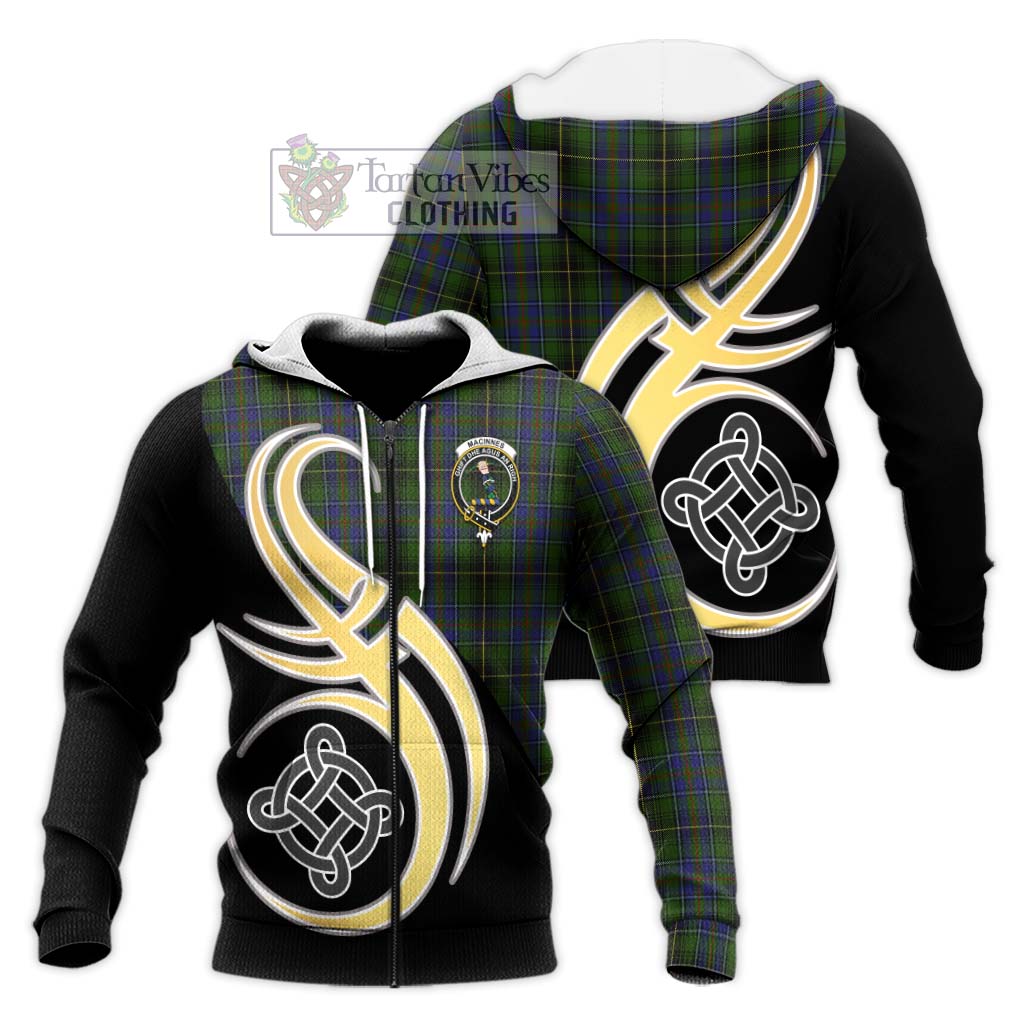 Tartan Vibes Clothing MacInnes Tartan Knitted Hoodie with Family Crest and Celtic Symbol Style