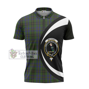 MacInnes Tartan Zipper Polo Shirt with Family Crest Circle Style