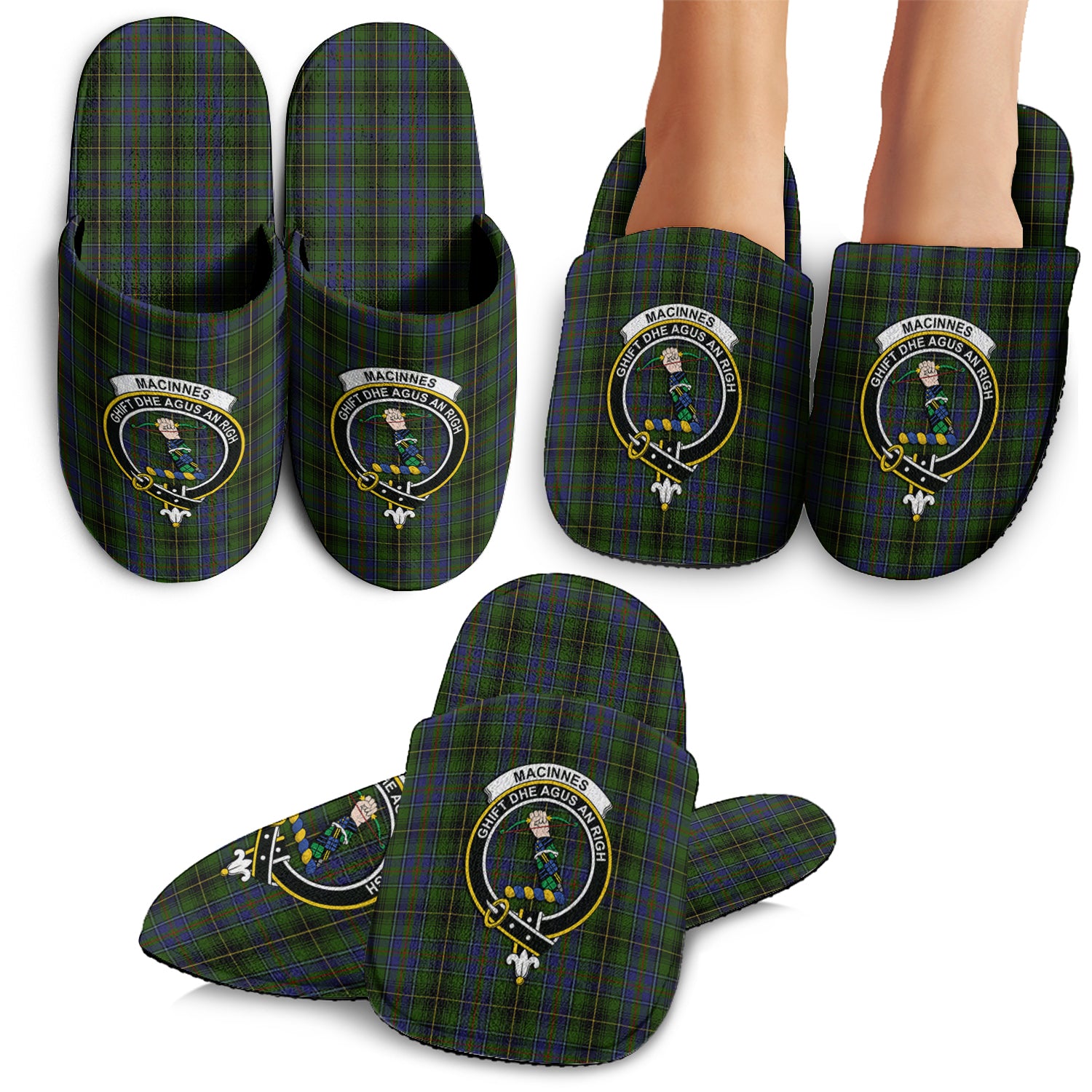 MacInnes Tartan Home Slippers with Family Crest - Tartanvibesclothing