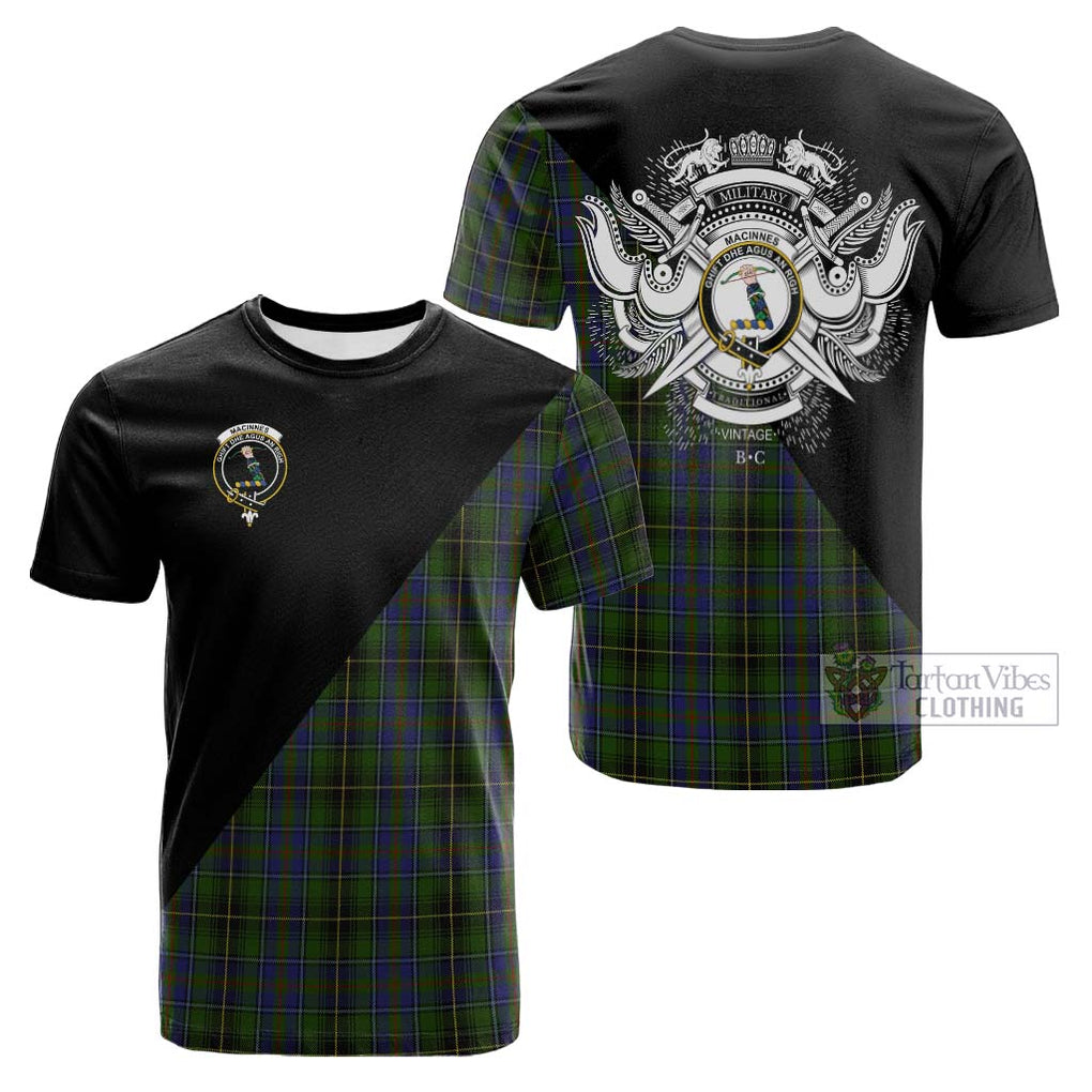 Tartan Vibes Clothing MacInnes Tartan Cotton T-shirt with Family Crest and Military Logo Style