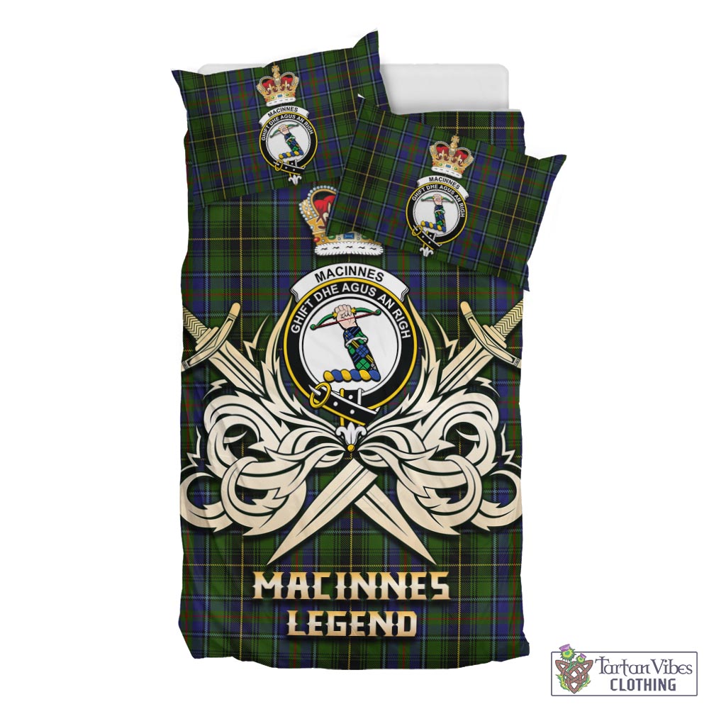 Tartan Vibes Clothing MacInnes Tartan Bedding Set with Clan Crest and the Golden Sword of Courageous Legacy