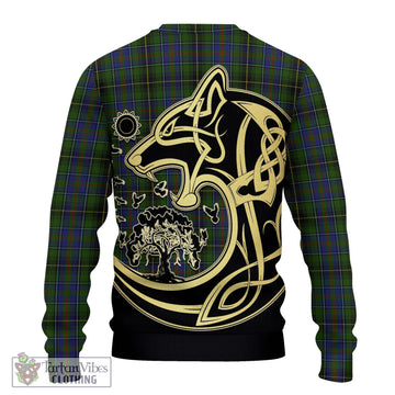 MacInnes Tartan Knitted Sweater with Family Crest Celtic Wolf Style