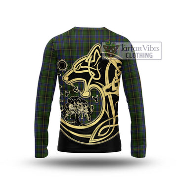 MacInnes Tartan Long Sleeve T-Shirt with Family Crest Celtic Wolf Style