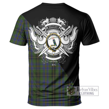 MacInnes (McInnes) Tartan T-Shirt with Family Crest and Military Logo Style