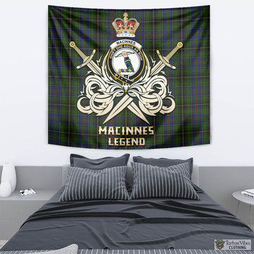 MacInnes Tartan Tapestry with Clan Crest and the Golden Sword of Courageous Legacy