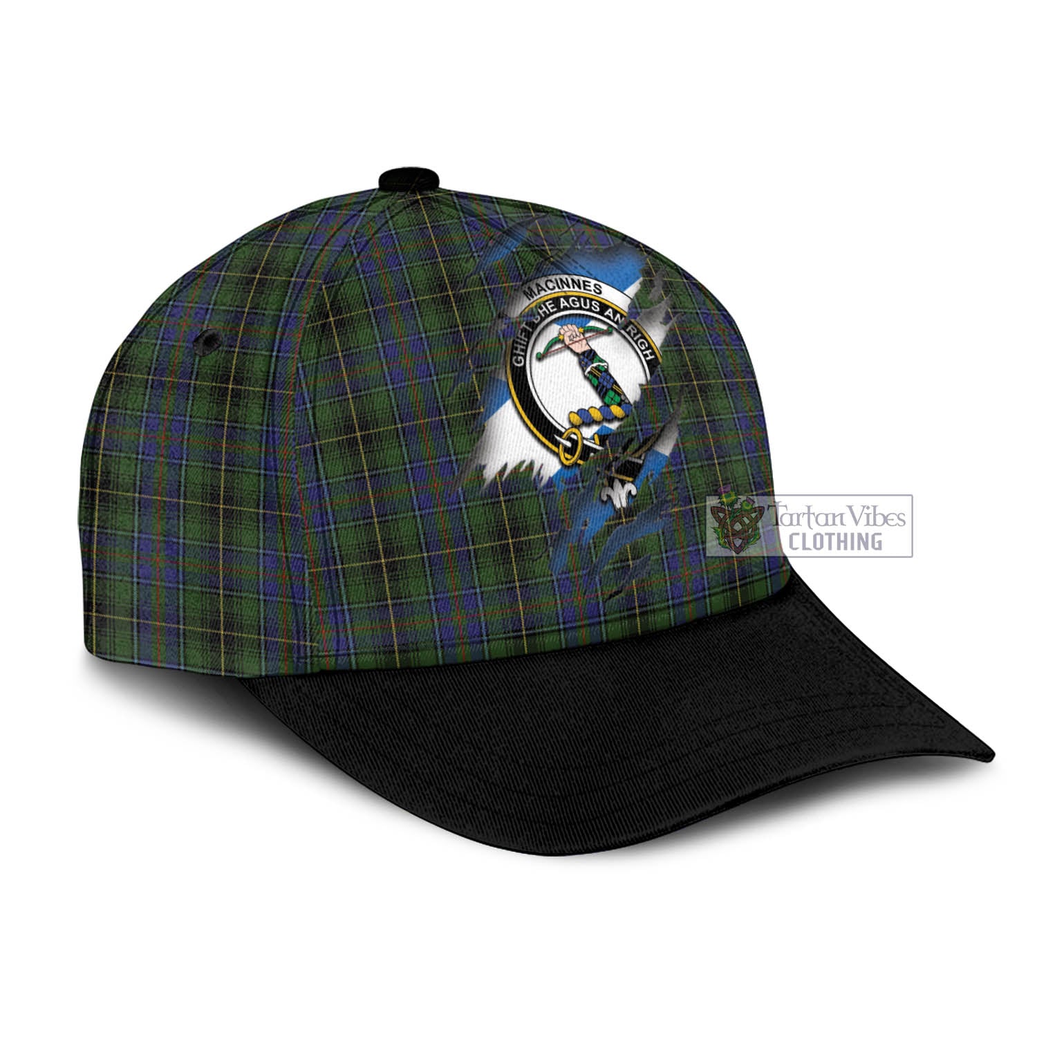 Tartan Vibes Clothing MacInnes Tartan Classic Cap with Family Crest In Me Style