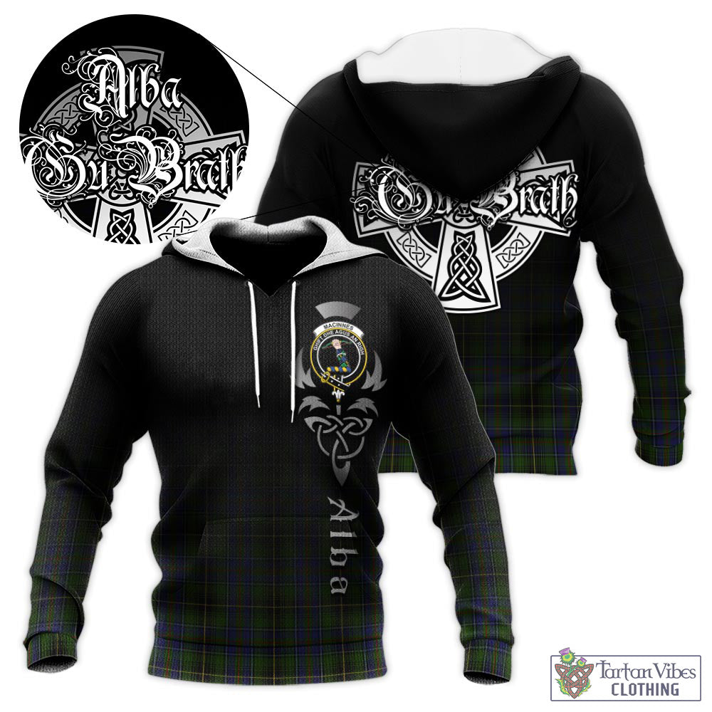 Tartan Vibes Clothing MacInnes Tartan Knitted Hoodie Featuring Alba Gu Brath Family Crest Celtic Inspired