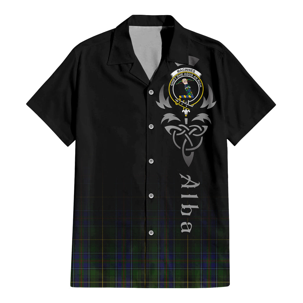 Tartan Vibes Clothing MacInnes Tartan Short Sleeve Button Up Featuring Alba Gu Brath Family Crest Celtic Inspired