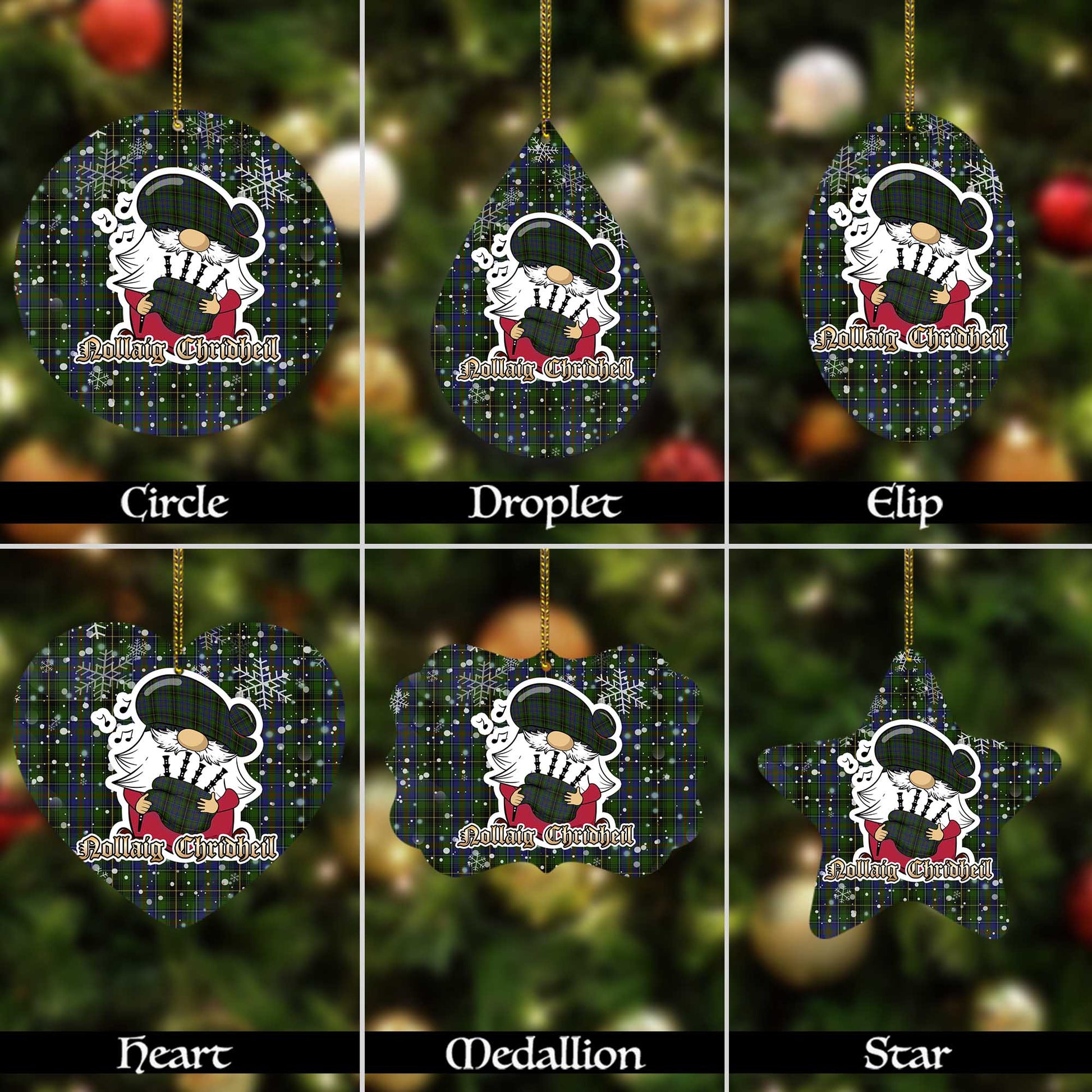 MacInnes Tartan Christmas Ornaments with Scottish Gnome Playing Bagpipes Alumium - Tartanvibesclothing