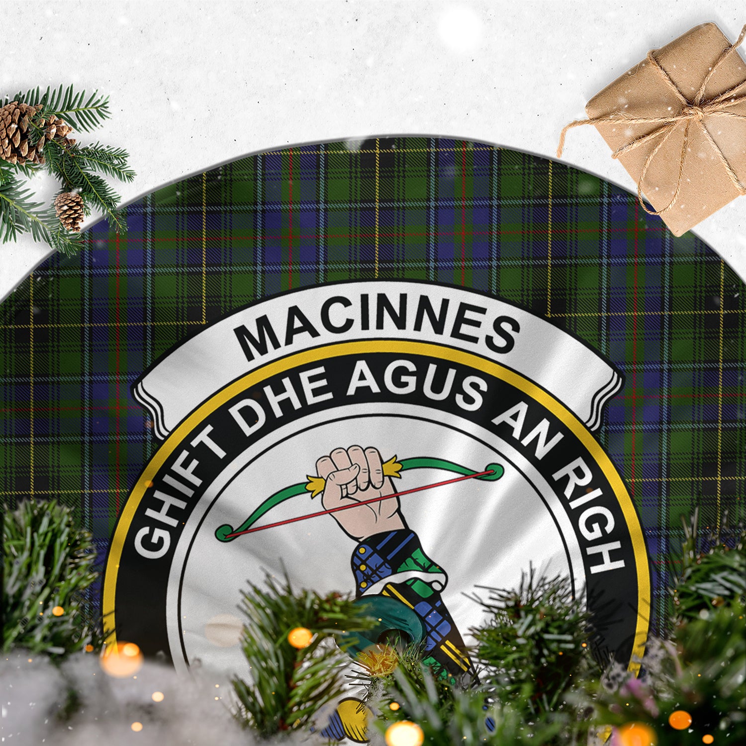 MacInnes Tartan Christmas Tree Skirt with Family Crest - Tartanvibesclothing