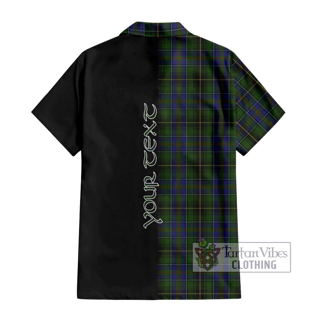 MacInnes (McInnes) Tartan Short Sleeve Button Shirt with Family Crest and Half Of Me Style - Tartanvibesclothing Shop