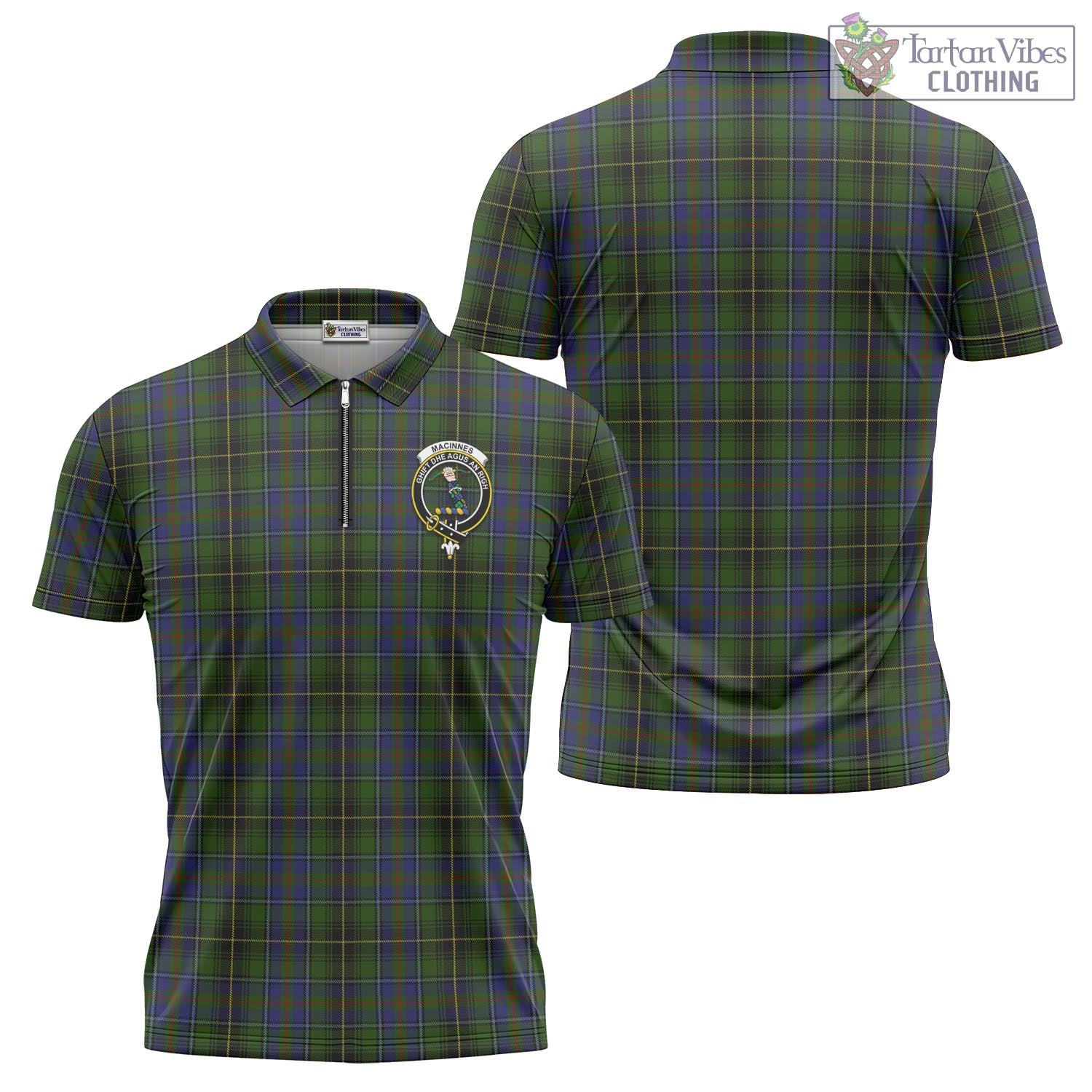 Tartan Vibes Clothing MacInnes Tartan Zipper Polo Shirt with Family Crest