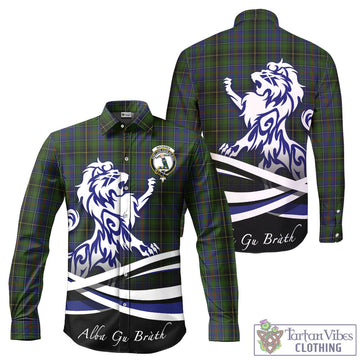 MacInnes Tartan Long Sleeve Button Up Shirt with Alba Gu Brath Regal Lion Emblem