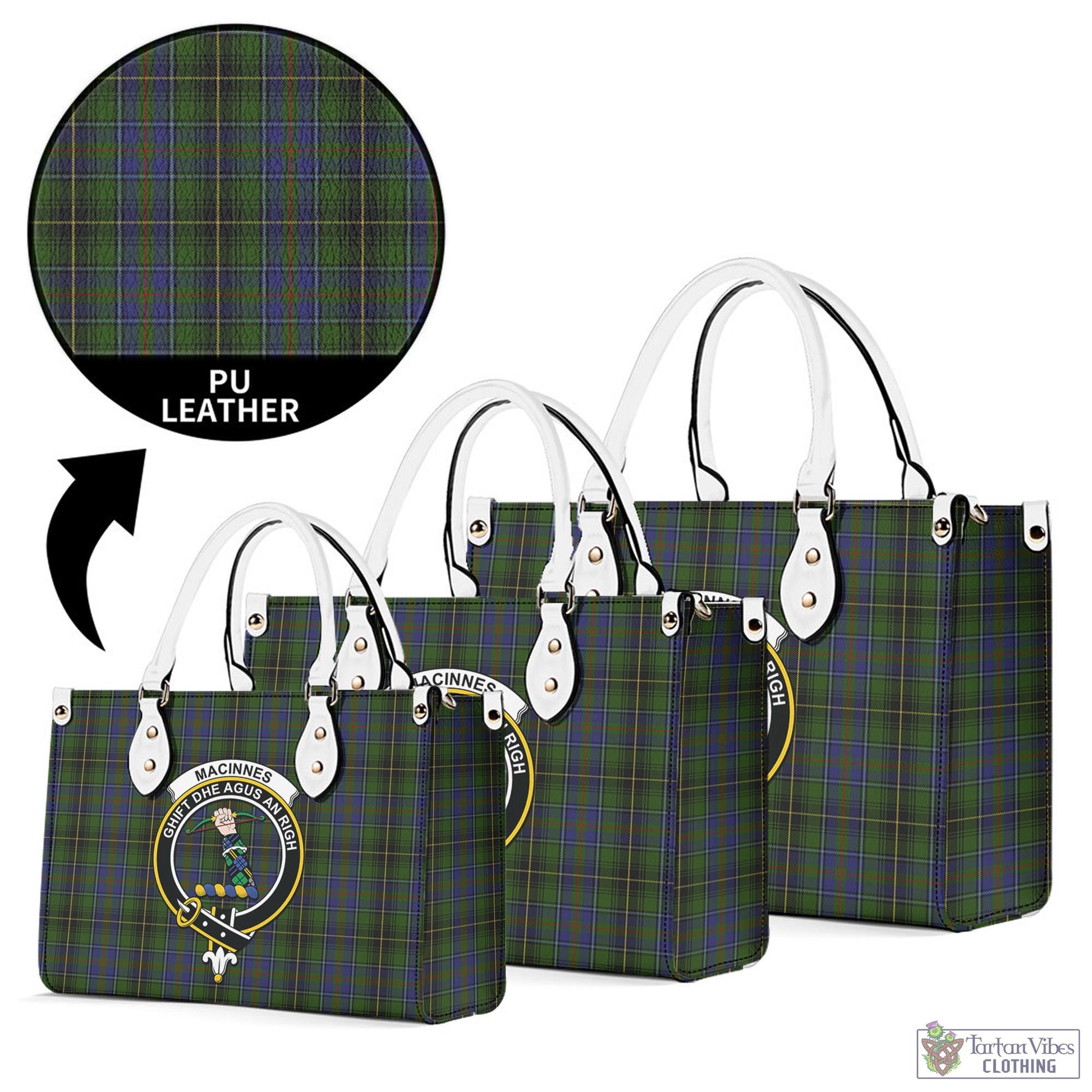 Tartan Vibes Clothing MacInnes Tartan Luxury Leather Handbags with Family Crest