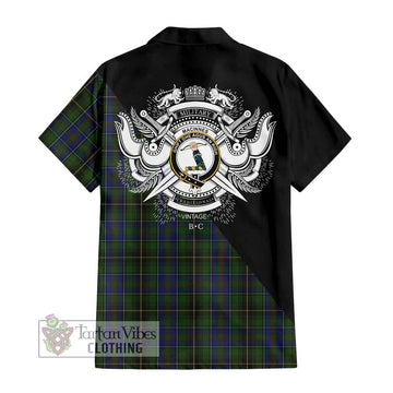 MacInnes (McInnes) Tartan Short Sleeve Button Shirt with Family Crest and Military Logo Style