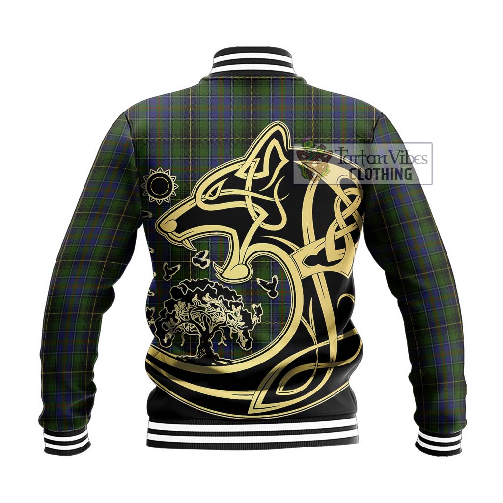 Tartan Vibes Clothing MacInnes Tartan Baseball Jacket with Family Crest Celtic Wolf Style