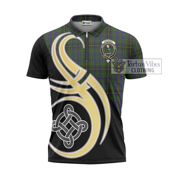 MacInnes Tartan Zipper Polo Shirt with Family Crest and Celtic Symbol Style