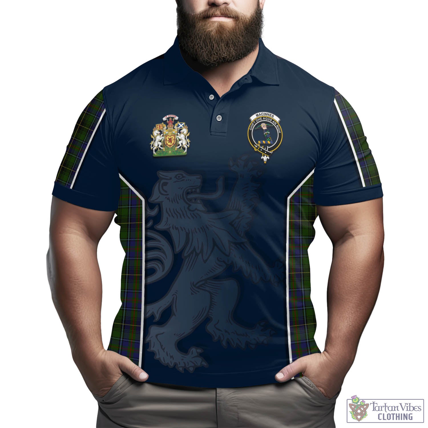 Tartan Vibes Clothing MacInnes Tartan Men's Polo Shirt with Family Crest and Lion Rampant Vibes Sport Style