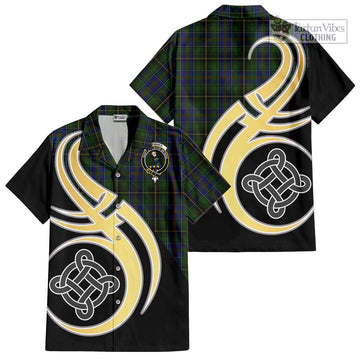 MacInnes (McInnes) Tartan Short Sleeve Button Shirt with Family Crest and Celtic Symbol Style