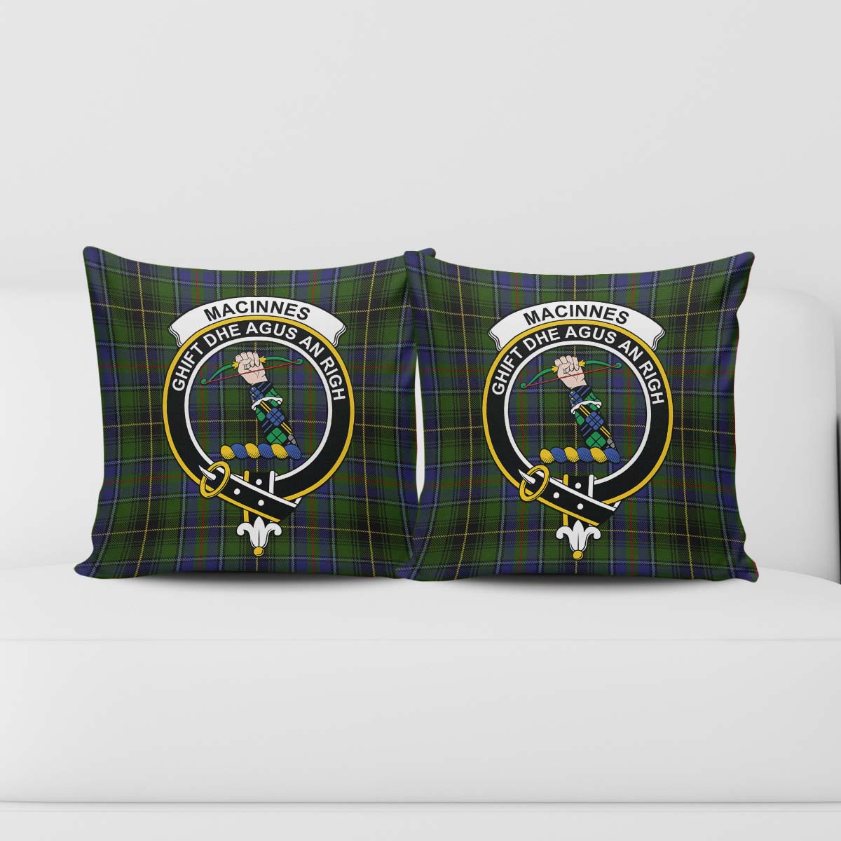 MacInnes Tartan Pillow Cover with Family Crest - Tartanvibesclothing