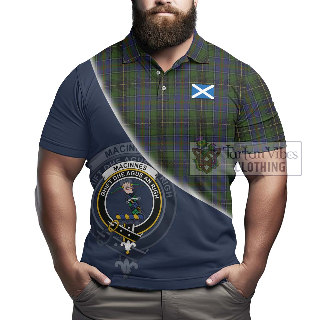 Tartan Vibes Clothing MacInnes Tartan Polo Shirt with Personalised National Flag and Family Crest Half Style