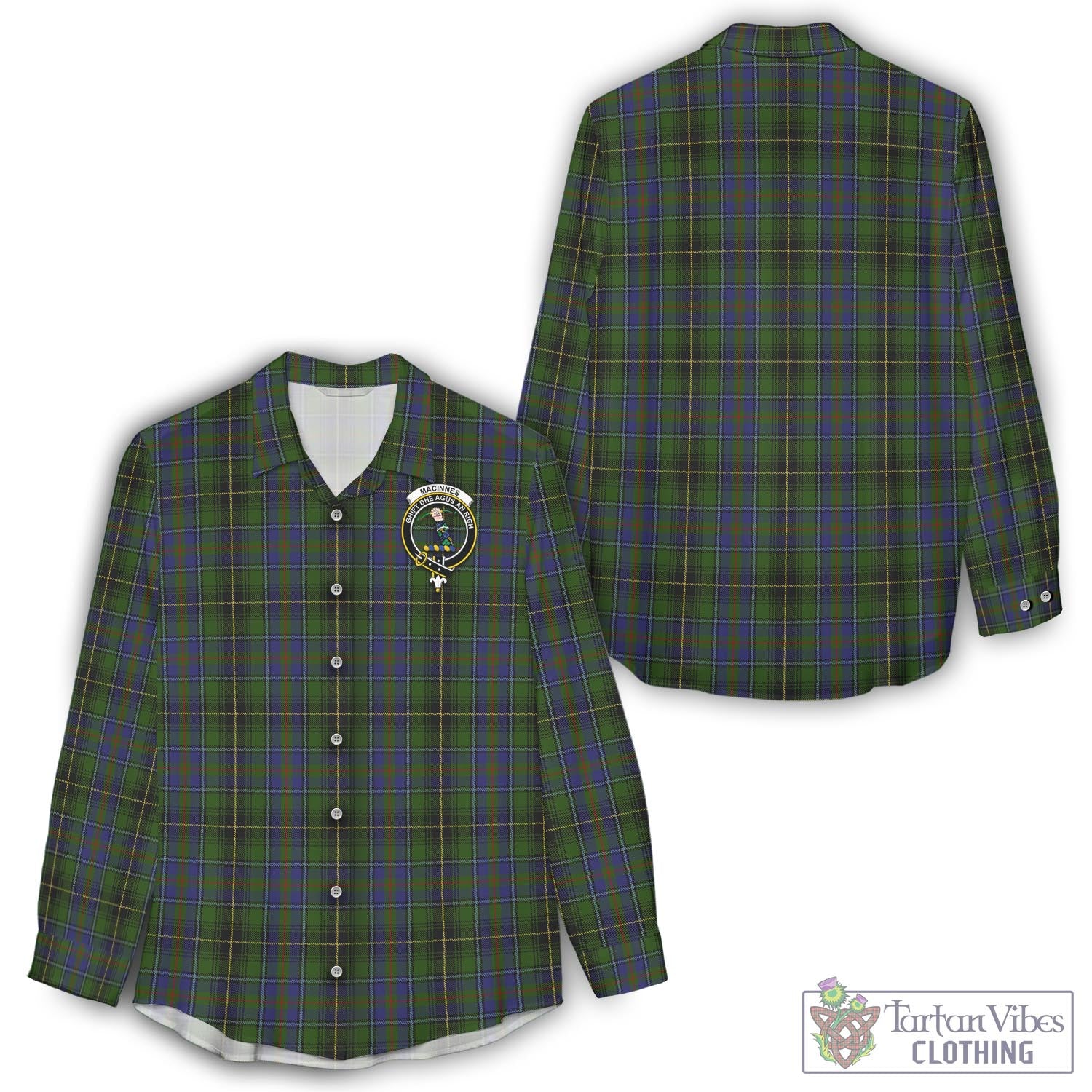 Tartan Vibes Clothing MacInnes Tartan Womens Casual Shirt with Family Crest