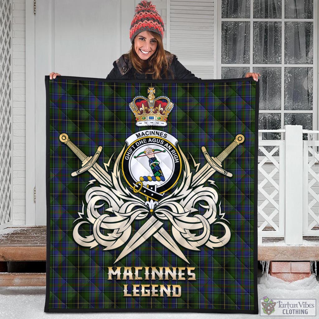 Tartan Vibes Clothing MacInnes Tartan Quilt with Clan Crest and the Golden Sword of Courageous Legacy