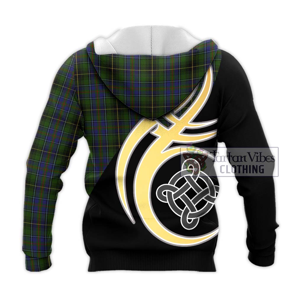 Tartan Vibes Clothing MacInnes Tartan Knitted Hoodie with Family Crest and Celtic Symbol Style