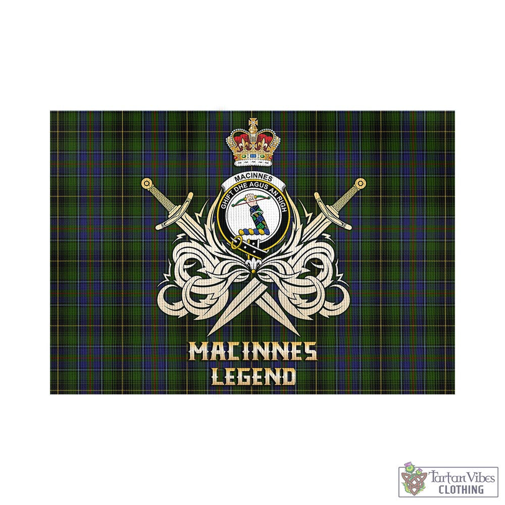 Tartan Vibes Clothing MacInnes Tartan Flag with Clan Crest and the Golden Sword of Courageous Legacy