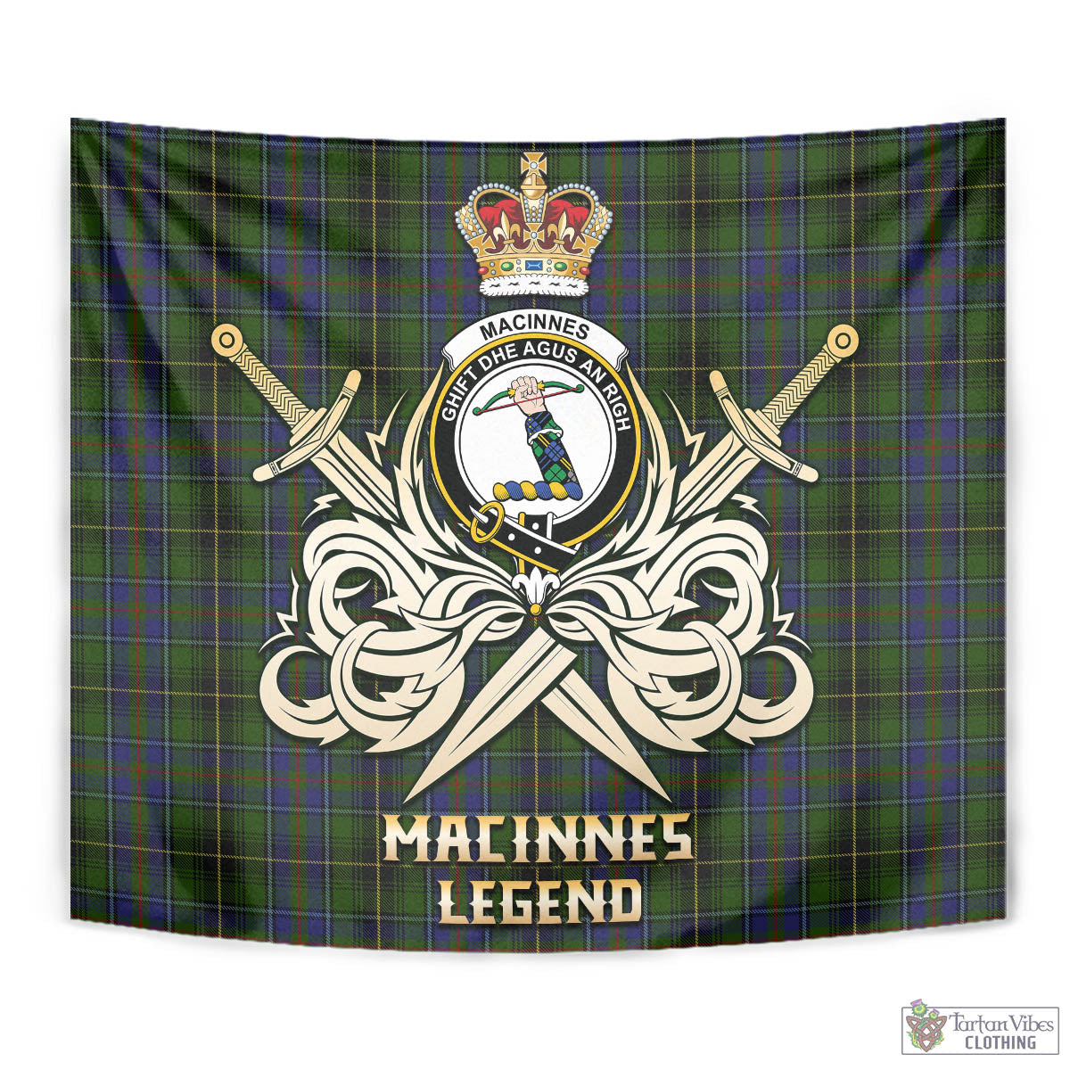 Tartan Vibes Clothing MacInnes Tartan Tapestry with Clan Crest and the Golden Sword of Courageous Legacy