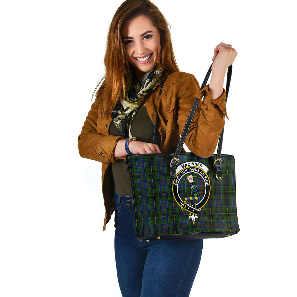 MacInnes (McInnes) Tartan Leather Tote Bag with Family Crest - Tartan Vibes Clothing