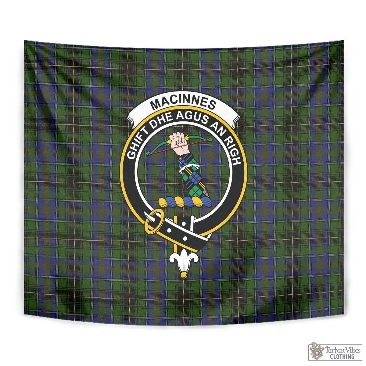 Tartan Vibes Clothing MacInnes Tartan Tapestry Wall Hanging and Home Decor for Room with Family Crest