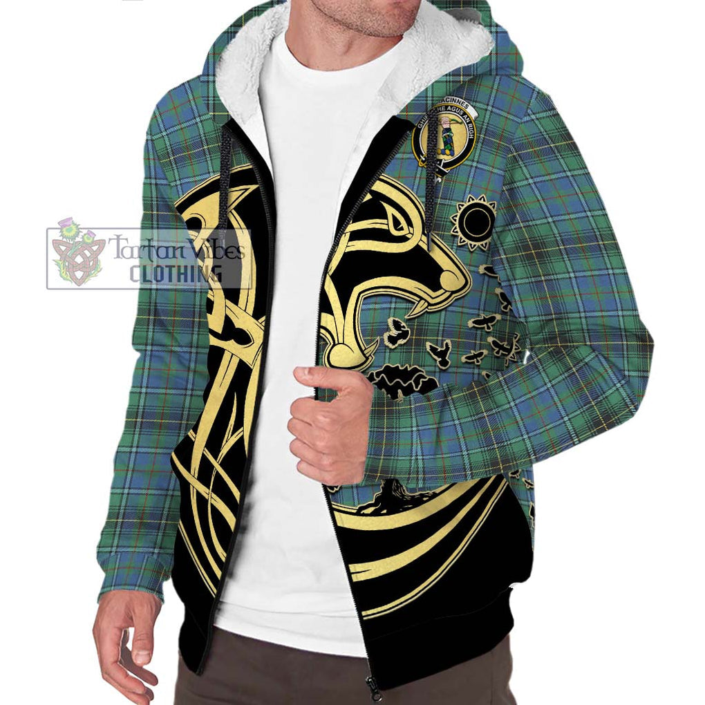 MacInnes Ancient Tartan Sherpa Hoodie with Family Crest Celtic Wolf Style Unisex S - Tartan Vibes Clothing