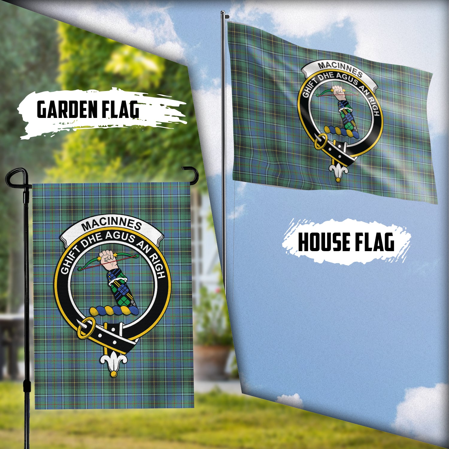 MacInnes Ancient Tartan Flag with Family Crest Garden Flag (Vertical) - Tartan Vibes Clothing