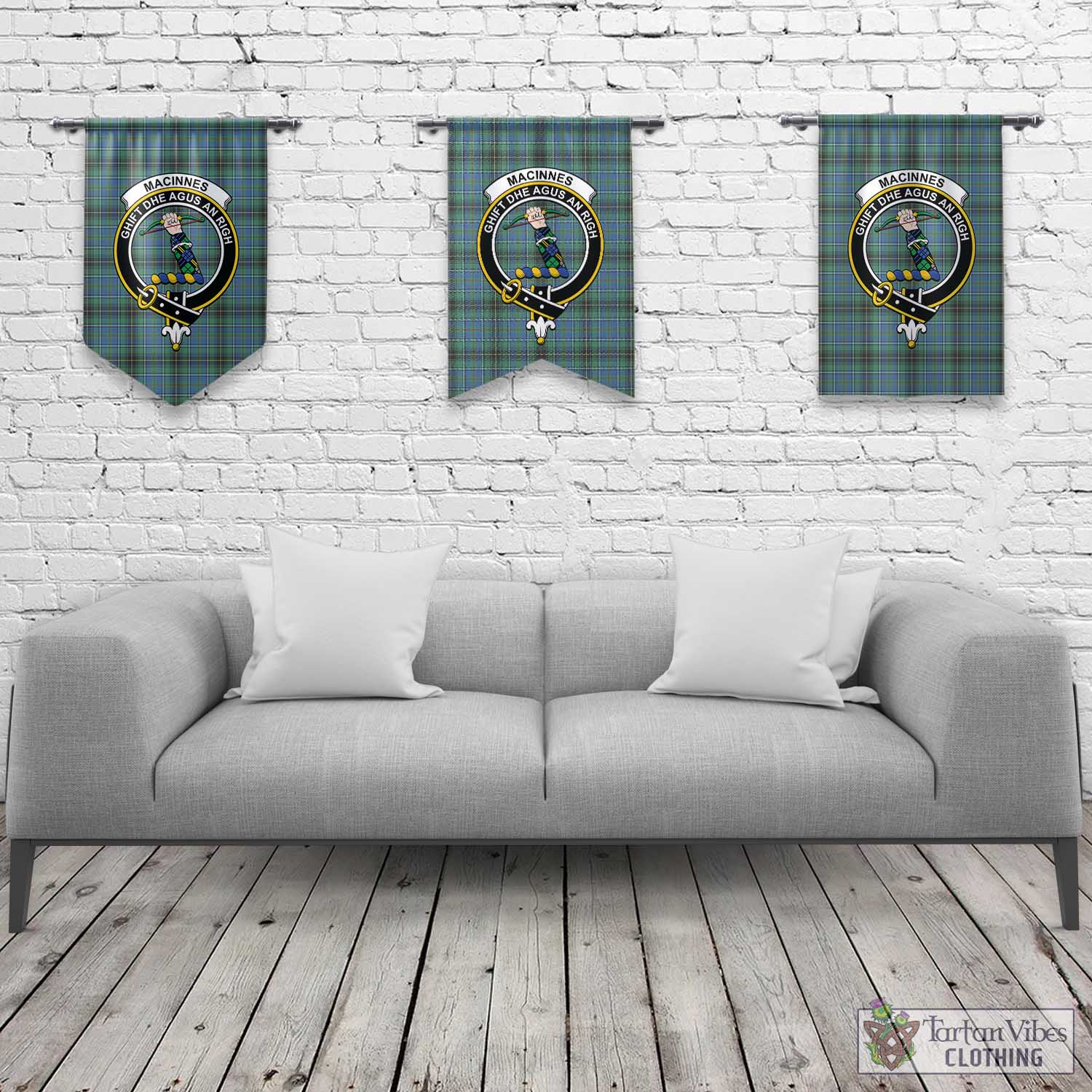 Tartan Vibes Clothing MacInnes Ancient Tartan Gonfalon, Tartan Banner with Family Crest